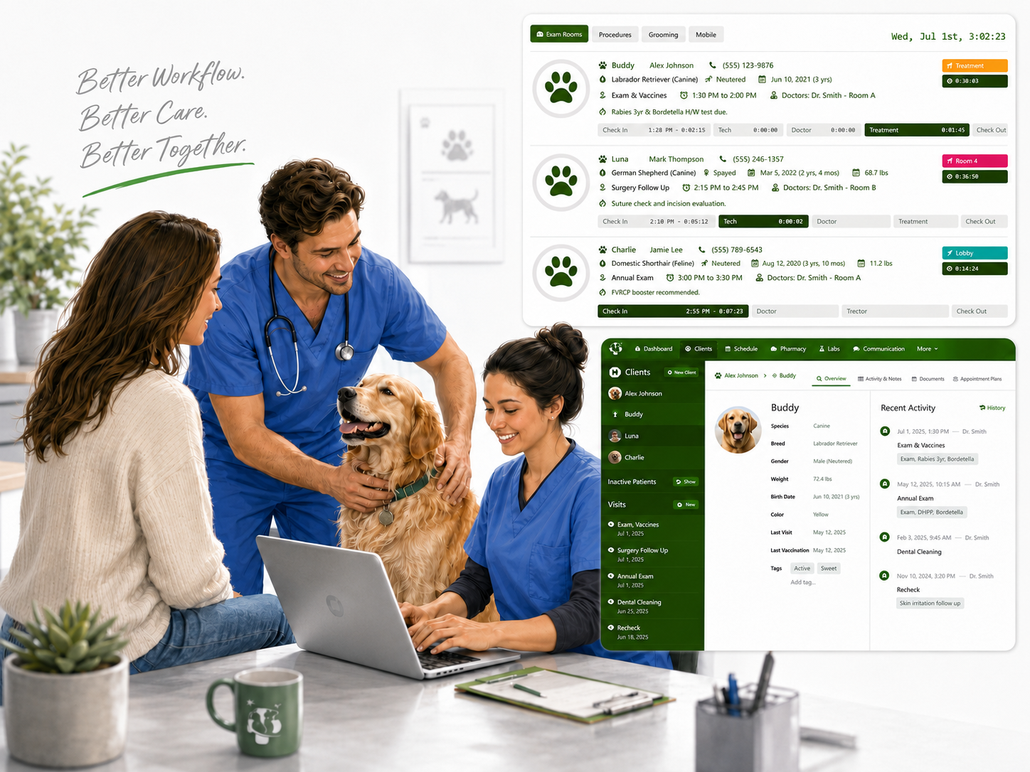 Friendly support specialist with headset ready to assist veterinary teams with software questions