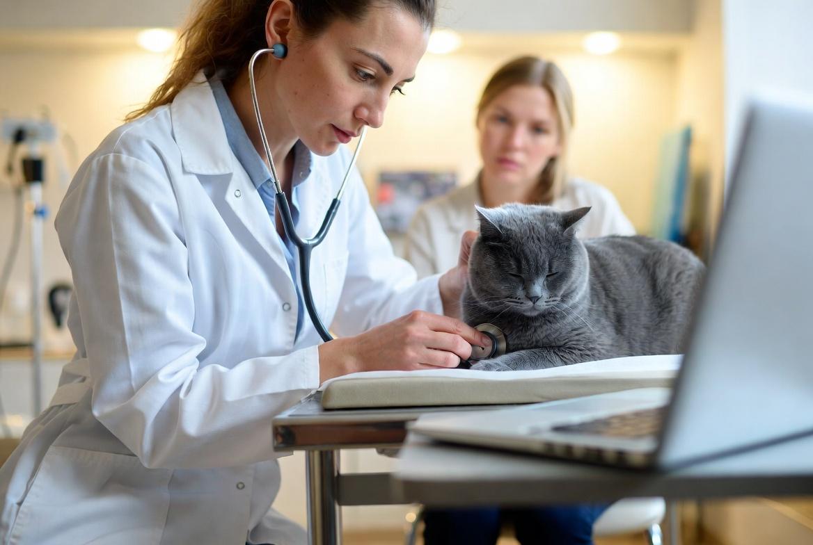 Veterinary professional using a tablet computer to review diagnostic information in a modern clinic setting